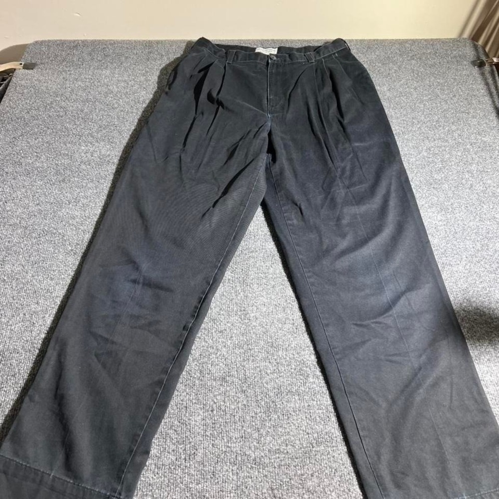 Roundtree & Yorke Mens Black Pleated Chino Pants 100% Cotton Size 34x34
